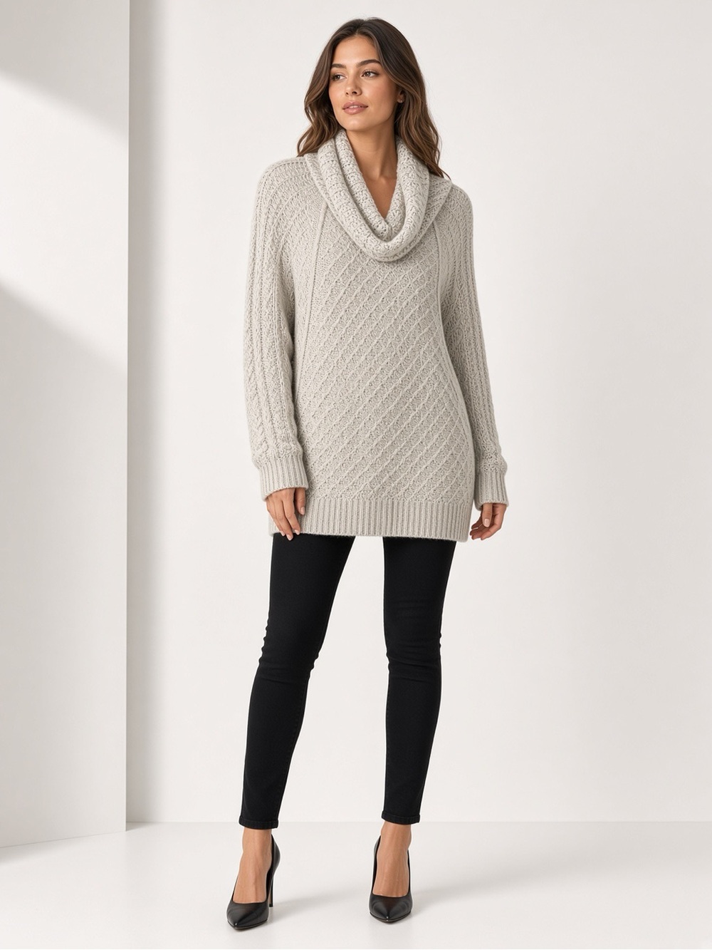 Apt. 9 Light Gray Cable Cowl Neck Sweater